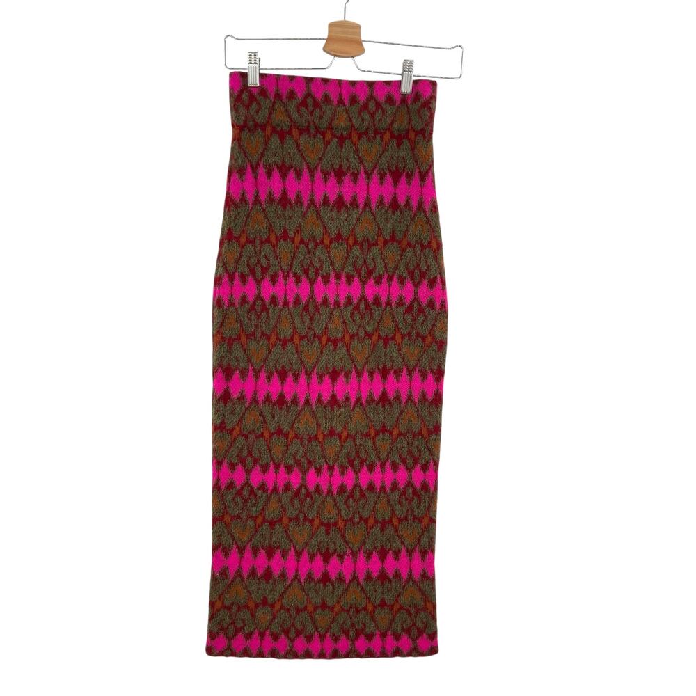 Rhode Sweater Skirt Knit‎ Fair Isle Long Midi Length Red Pink Green Size Small